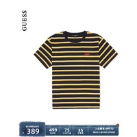 GUESS24年春季男士时尚赛博撞色横版条纹纯棉T恤-M4PI86K2Q40 G7K5-黑色条纹 XL