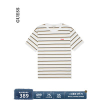 GUESS24年春季男士时尚赛博撞色横版条纹纯棉T恤-M4PI86K2Q40 F7IM-咖色条纹 XL