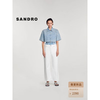 SANDRO2024早春女装法式蓝色镶钻短款牛仔短袖衬衫SFPCM01044 J002/浅牛仔蓝 1