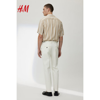 H&M男装衬衫2024春季悠闲海边沙滩短袖上衣0656677 黑色/白色条纹067 175/100A