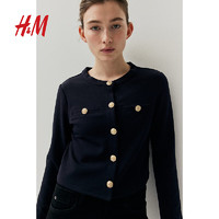 H&M女装短外套小香风2024春季保暖舒适纹理感短款开衫1177837 海军蓝 165/96A M