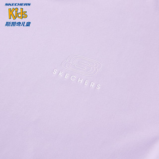 Skechers斯凯奇女童短袖t恤夏季简约儿童开叉设计感运动上衣P224G125 浅雪青色/00EW 120cm