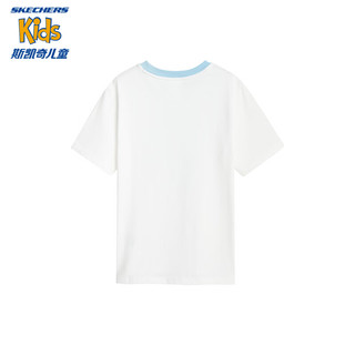Skechers斯凯奇男女童针织短袖T恤纯棉夏季儿童圆领舒适上衣L224K056 雪白色/00QF 150cm