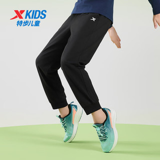 特步（XTEP）儿童童装男女童舒适百搭运动针织长裤 纯正黑 160cm