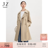 玖姿·安娜蔻清爽简约英伦风落肩收腰经典风衣外套2024春季 卡其 L