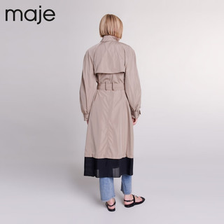 Maje2024早春新款女装时尚气质系带美拉德长款风衣外套MFPOU01194 灰褐色 T36