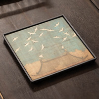 瓷牌茗茶具中式陶瓷茶盘家用干泡盘办公室简约小型便携功夫茶托盘 正方《天空白鹤》吸水干泡盘
