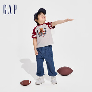 Gap男幼童2024春季纯棉小熊logo撞色短袖T恤儿童装上衣890230 红色 100cm(2-3岁) 尺码偏小选大一码