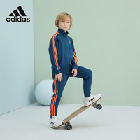 adidas 阿迪达斯 儿童运动套装户外休闲夹克长裤两件套 蓝/橘 128