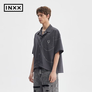 英克斯（inxx）APYD 时尚潮牌夏休闲短袖衬衣男女同款APE2040602 黑色 XL