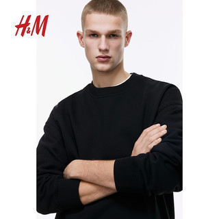 H&M男装卫衣2024春季柔软舒适休闲大廓形棉质长袖上衣1035204 黑色027 175/108A