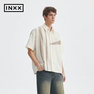 英克斯（inxx）【INXX】APYD 时尚肌理感衬衫男撞色拼接短袖衬衣开衫男女同款 米色 XL