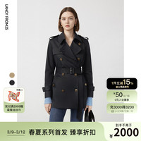 朗姿法式复古流行正肩高级感气质休闲外套2024年春收腰风衣女 黑色 XL