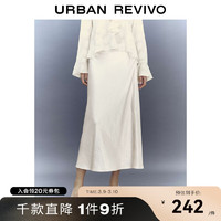 UR【明星同款】2024春季女装都市优雅高腰中长款半裙UWG540023 米白 XL