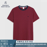 布克兄弟（BrooksBrothers）男士24早春棉刺绣LOGO条纹短袖T恤 B645-红色 XS