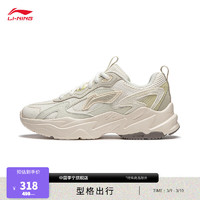 李宁（LI-NING）流星丨经典休闲鞋女鞋2024减震回弹柔软轻便运动鞋子AGCU122 云雾白/浅茶绿-2 36