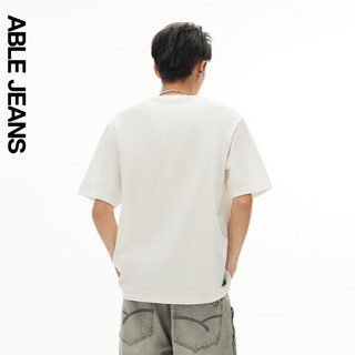 ABLE JEANS24夏季疯狂动物城复古印绣花宽松T恤短袖男781426 象牙白 M