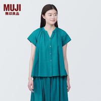 MUJI 無印良品 无印良品（MUJI） 女式强捻法国袖罩衫衬衫内搭夏季款薄荷曼波风纯棉全棉短袖 绿色 S (155/80A)