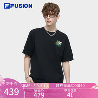 FILA FUSION斐乐潮牌款针织短袖衫2024夏休闲宽松纯棉T恤 正黑色-BK 180/100A/XL