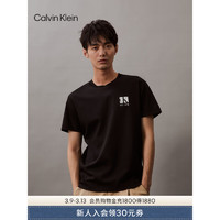 卡尔文·克莱恩 Calvin Klein Jeans24春夏男士简约镂空字母纯棉休闲圆领短袖T恤J325376 BEH-太空黑 XL