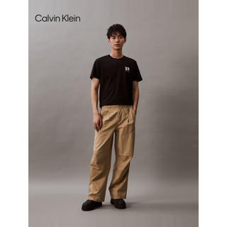 卡尔文·克莱恩 Calvin Klein Jeans24春夏男士简约镂空字母纯棉休闲圆领短袖T恤J325376 BEH-太空黑 XL