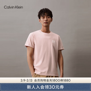 Calvin Klein Jeans24春夏男士简约镂空字母纯棉休闲圆领短袖T恤J325376 TF6-贝壳粉 S