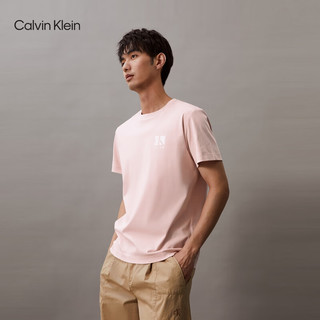 Calvin Klein Jeans24春夏男士简约镂空字母纯棉休闲圆领短袖T恤J325376 TF6-贝壳粉 S