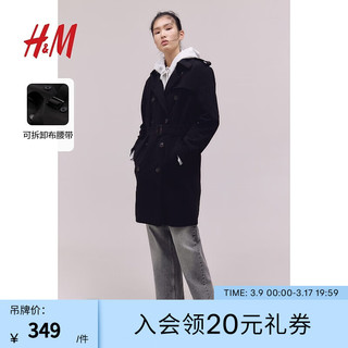 H&M女装外套2024春季时尚气质双排扣风衣1037529 黑色 165/96A