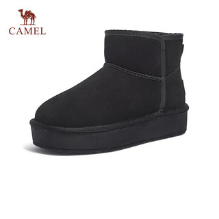 骆驼（CAMEL）雪地靴女简约反绒增高厚底套筒保暖靴 L23W275056 黑色 36 