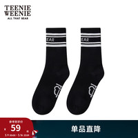 Teenie Weenie小熊女装2024年夏季字母边饰中筒袜袜白色袜 黑色 FRE