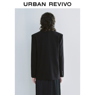 URBAN REVIVO UR2024春季女装时尚都市百搭通勤一粒扣西装外套UWG140031 正黑 S