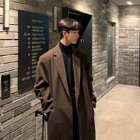 艾梵斯贝长款毛呢大衣男韩版加厚风衣高级感羊绒呢子过膝外套潮加棉呢上衣 咖啡色加棉 3XL