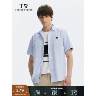 Teenie Weenie Men小熊男装短袖衬衫2024春夏休闲牛津纺条纹衬衣男 蓝色 180/XL