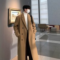 艾梵斯贝冬季男士毛呢大衣中长款过膝加厚呢子男款风衣外套韩版潮宽松 驼色(加棉款) XL