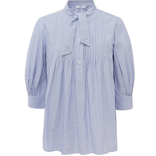 DZZIT地素衬衫春秋季专柜法式泡泡袖中袖蓝白条纹小上衣女 蓝色 S