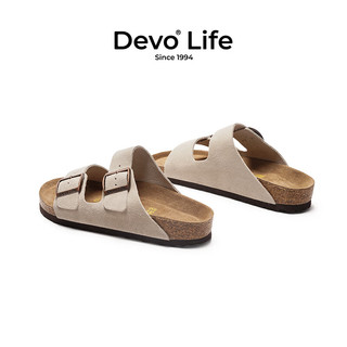 Devo 的沃 LifeDevo软木鞋真皮绑带凉鞋季男鞋 2618 灰色反绒皮 38