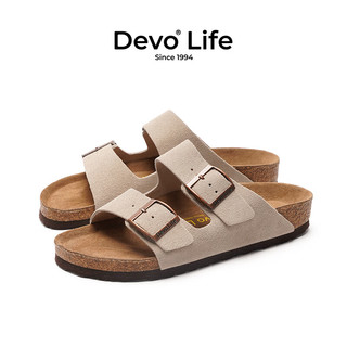 Devo 的沃 LifeDevo软木鞋真皮绑带凉鞋季男鞋 2618 灰色反绒皮 38