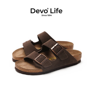 Devo LifeDevo软木鞋真皮绑带凉鞋季男鞋 2618 深棕色反绒皮 37