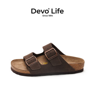 Devo LifeDevo软木鞋真皮绑带凉鞋季男鞋 2618 深棕色反绒皮 35