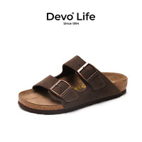 Devo 的沃 LifeDevo软木鞋真皮绑带凉鞋季男鞋 2618 深棕色反绒皮 35