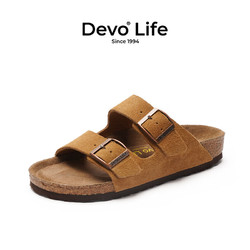 Devo 的沃 Life的沃软木凉拖男女同款夏季休闲时尚情侣拖鞋 2618 黄棕反绒皮 38