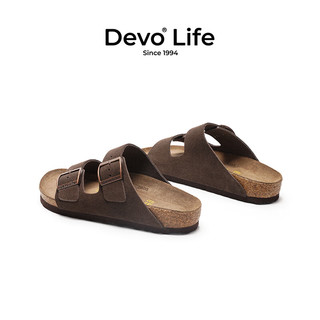 Devo LifeDevo软木鞋真皮绑带凉鞋季男鞋 2718 深棕色反绒皮 41