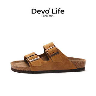 Devo LifeDevo软木鞋真皮绑带凉鞋季男鞋 2618 黄棕色反绒皮 35