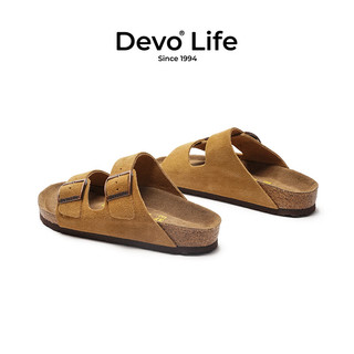 Devo LifeDevo软木鞋真皮绑带凉鞋季男鞋 2618 黄棕色反绒皮 35