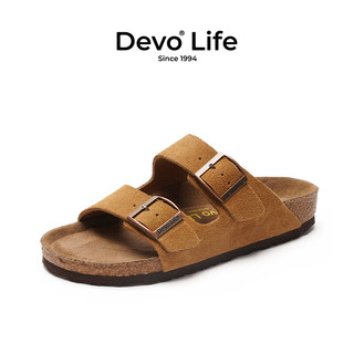 Devo LifeDevo勃肯鞋真皮绑带凉鞋季男鞋 2718 黄棕色反绒皮 44