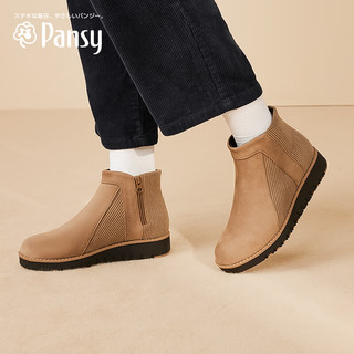 Pansy 日本切尔西靴女秋冬短筒靴休闲保暖防水防滑HD4117 驼色 38