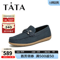 他她（TATA）一脚蹬乐福鞋男商务懒人豆豆鞋休闲皮鞋2024夏新29435BM4 兰色 40