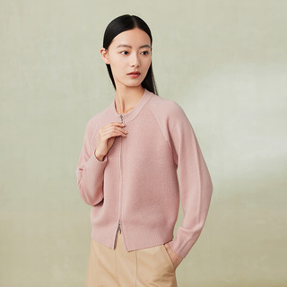 菲妮迪品牌针织衫2024年春季简约100%纯羊毛小香风羊毛衫女 粉色 S