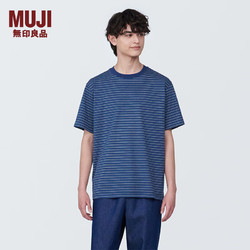 MUJI 無印良品 无印良品（MUJI）男式 天竺编织圆领短袖T恤男士打底衫男款 夏季新品AB1MKA4S 蓝色条纹 XS (160/80A)