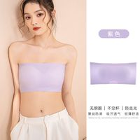 微浪 无肩带内衣女聚拢防下垂收副乳上托性感吊带胸垫裹胸无痕美背抹胸 紫色 M(适合100-120斤)